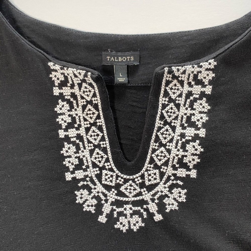 Talbots Black Cotton Cross Stitched Dress Pockets